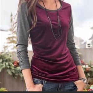Sundance Dulcet Red Velvet Ruched Sleeve Tee. M.